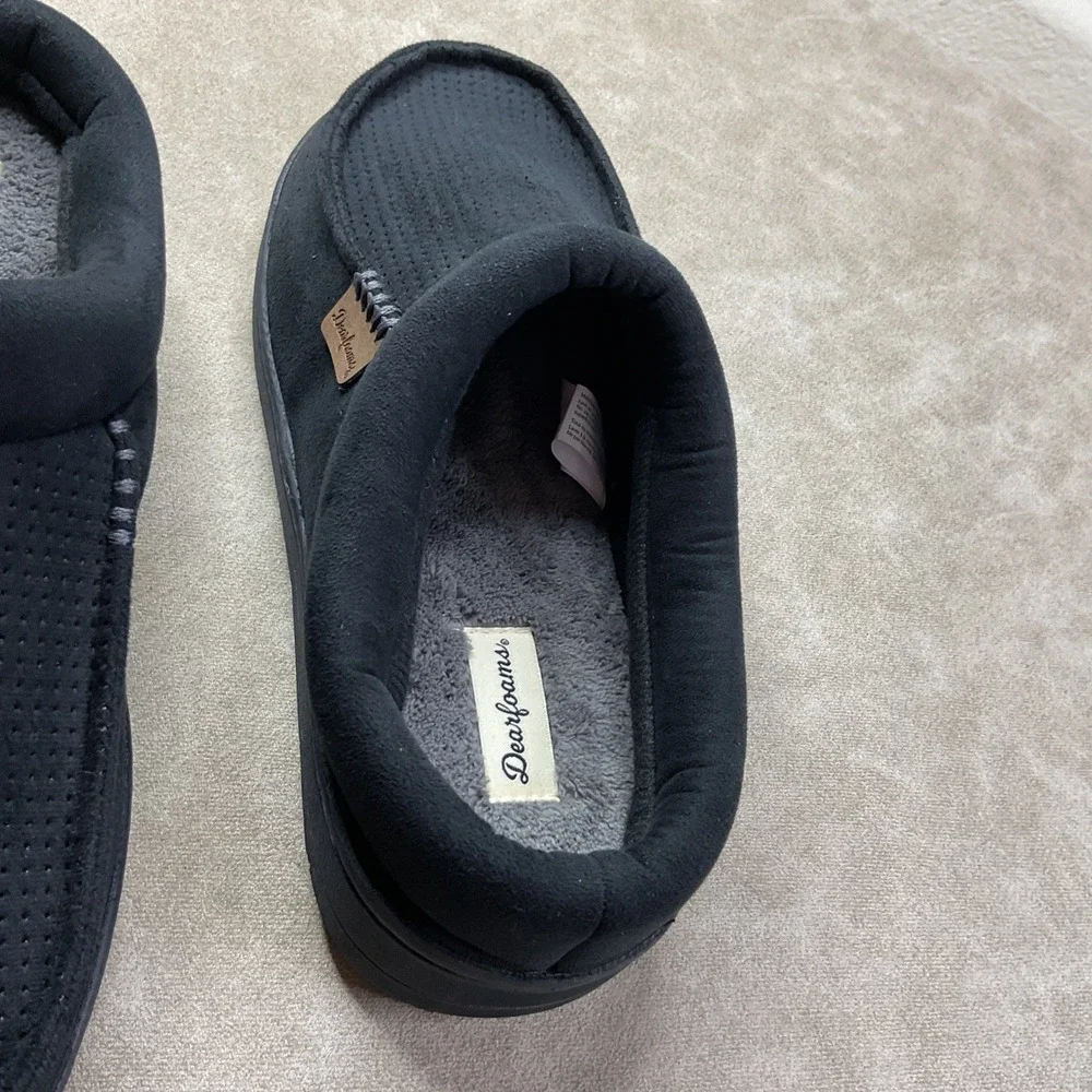Dearfoams Brand Slippers Sz 9-10 Men's Black faux suede Slip On low back